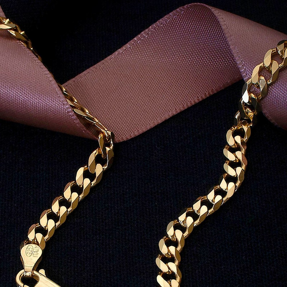 Mens 18K Gold Plated Sterling Silver Curb Chain Stamped 925, 20 inches. 4.5 mm